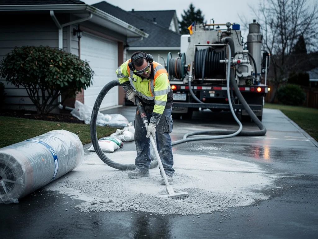 Vacuuming spent media after mobile sandblasting in Vancouver BC